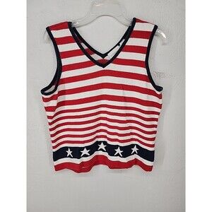 Patriotic American Flag Cotton Sweater Vest Tank Y2K | Liz Claiborne Sport Large